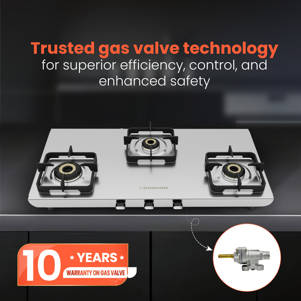 Matte Stainless Steel Cooktop Manual Ignition 3 Burner